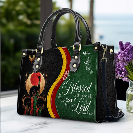 Personalized Christian Leather Handbag for Women – Black Pride Faith Purse with Custom Name & Bible Verse –