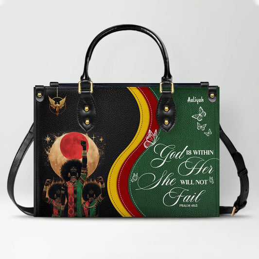 Personalized Christian Leather Handbag for Women – Black Pride Faith Purse with Custom Name & Bible Verse –