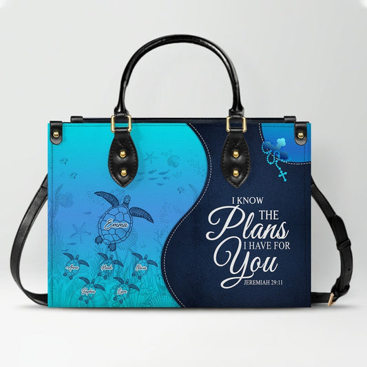 Personalized Christian Leather Bag – Custom Grandma Handbag with Grandkids’ Names – Choose Your Bible Verse –