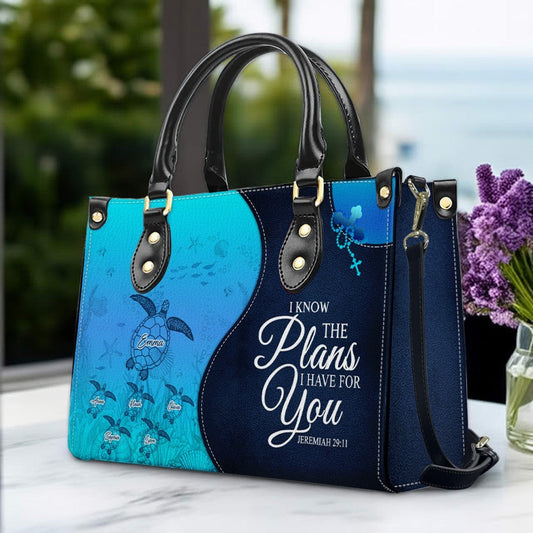 Personalized Christian Leather Bag – Custom Grandma Handbag with Grandkids’ Names – Choose Your Bible Verse –