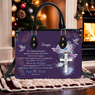 Says The Lord Isaiah 54:17 Leather Handbag Purple, Personalized Bags, Gifts for Women, Christmas Gift, CABLTB01290923.
