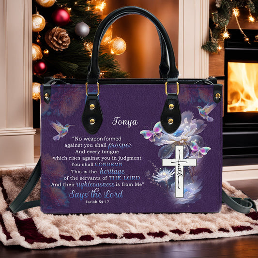 Says The Lord Isaiah 54:17 Leather Handbag Purple, Personalized Bags, Gifts for Women, Christmas Gift, CABLTB01290923.