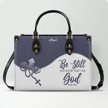 Personalized "Be Still & Know I Am God" Leather Handbag - Custom Name Christian Tote Bag Gift for Women