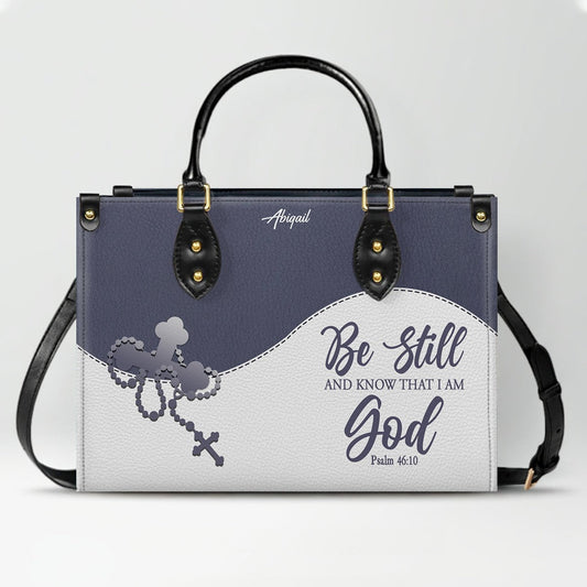 Personalized "Be Still & Know I Am God" Leather Handbag - Custom Name Christian Tote Bag Gift for Women