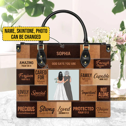 Customizable Christian Art Leather Handbag - Personalized Inspirational Quotes & Photo Tote from