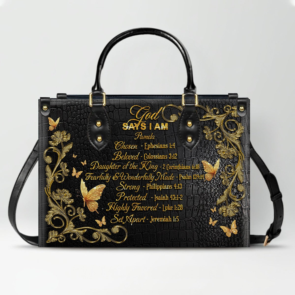 Personalized Leather Handbag with Custom Name & Bible Verse - Personalized Christian Leather Handbag & Wallet Set | ™