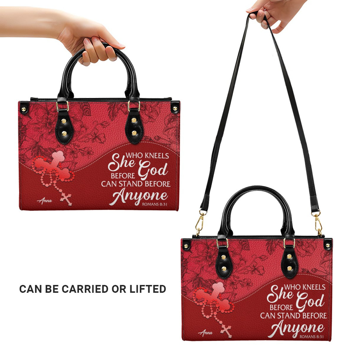SET Personalized Christian Leather Handbag and Clutch Purse – Red Bible Verse Gift for Women of Faith |
