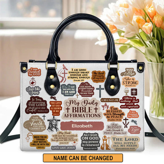 My Daily Bible Affirmation Leather Handbag, Personalized Bags, Gifts for Women, Christmas Gift, CABLTB01170923.