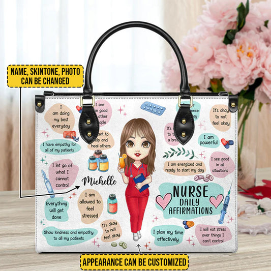 Personalized Nurse Affirmation Leather Handbag - Customizable Nursing Gift by