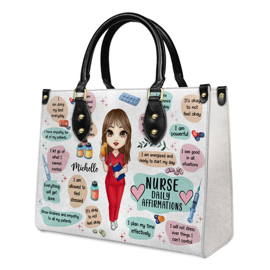 Personalized Nurse Affirmation Leather Handbag - Customizable Nursing Gift by