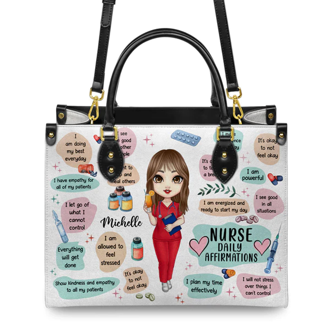 Personalized Nurse Affirmation Leather Handbag - Customizable Nursing Gift by