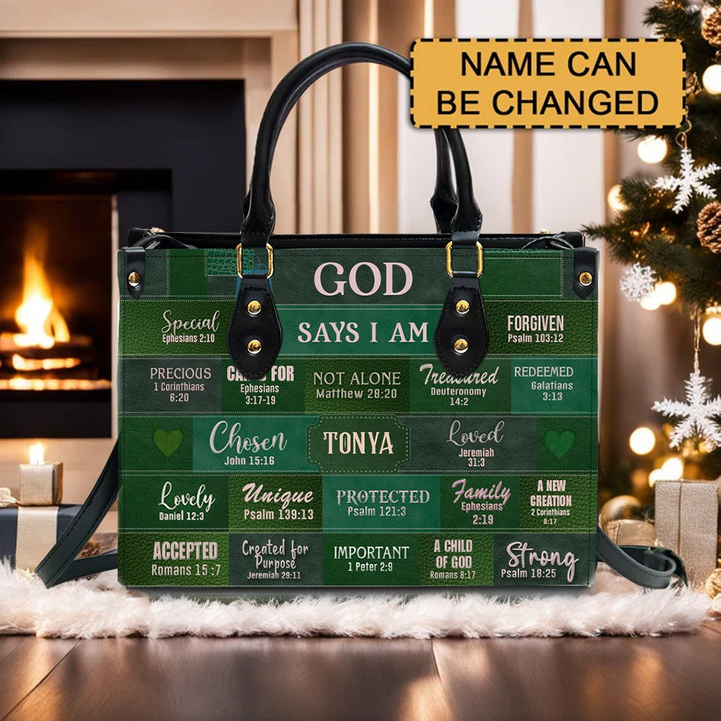 God Says I Am Leather Handbag Green, Personalized Bags, Gifts for Women, Christmas Gift, CABLTB03240923.