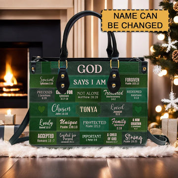 God Says I Am Leather Handbag Green, Personalized Bags, Gifts for Women, Christmas Gift, CABLTB03240923.