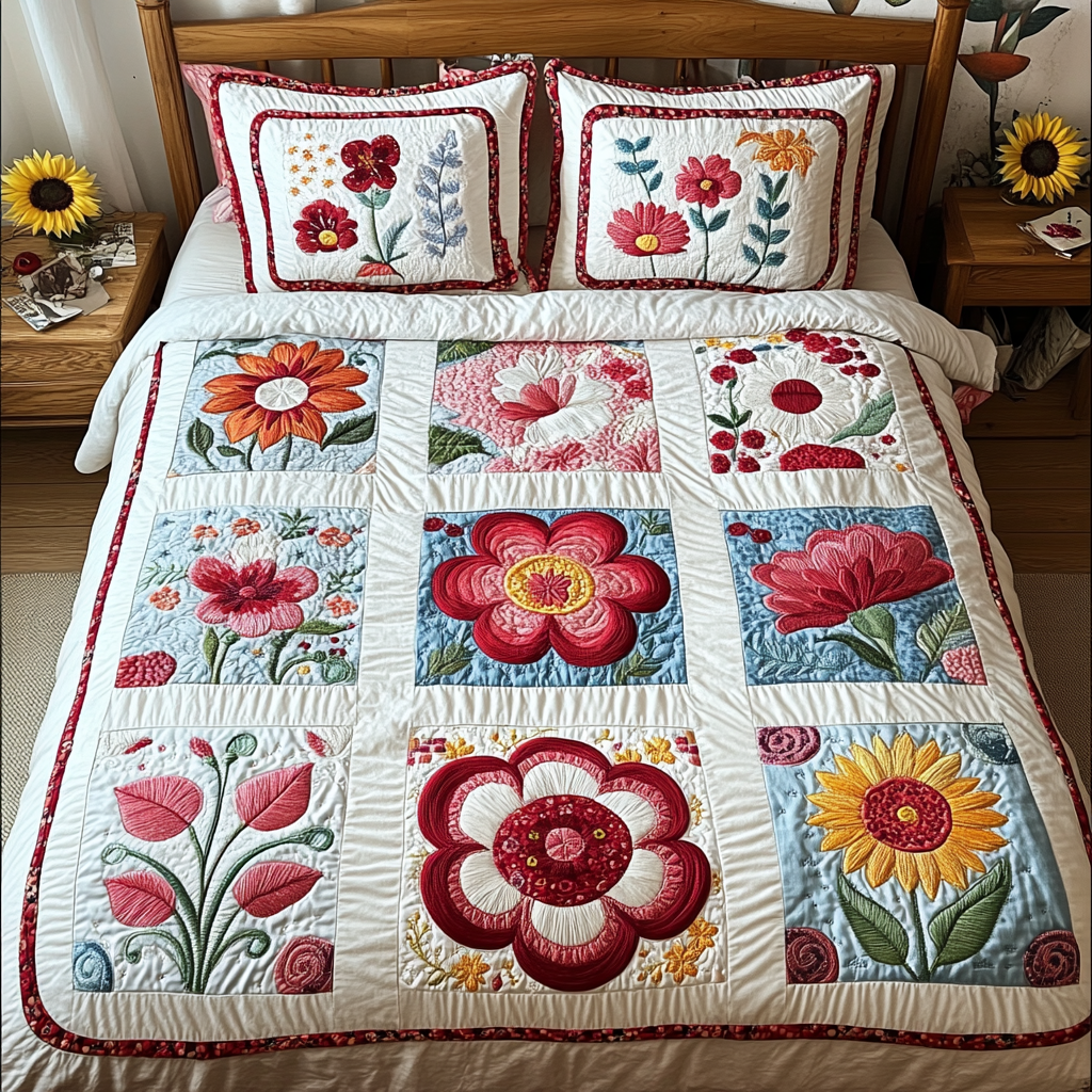 Petal Dreams 3-Piece Quilted Bedding Set NCU0VT121