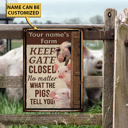 uni Customized Name PIG LOVERS KEEP GATE CLOSED All Printed 3D Metal Sign