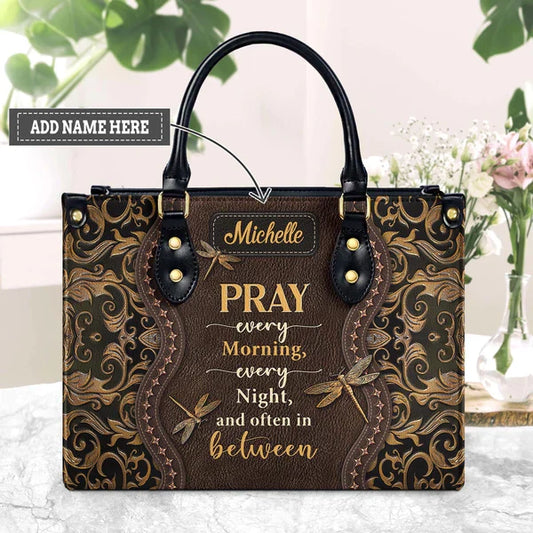Pray Every Morning Dragonfly Leather Handbag, Handbag Design, Personalized Leather Handbag, Gifts for Women, CABLTB02271123.