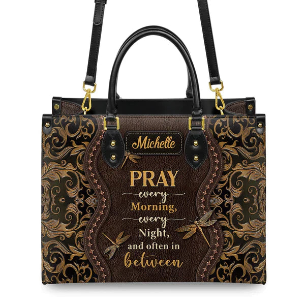 Pray Every Morning Dragonfly Leather Handbag, Handbag Design, Personalized Leather Handbag, Gifts for Women, CABLTB02271123.