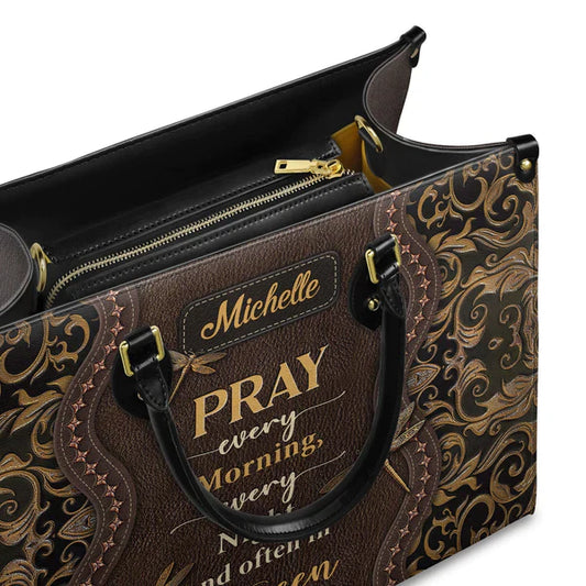 Pray Every Morning Dragonfly Leather Handbag, Handbag Design, Personalized Leather Handbag, Gifts for Women, CABLTB02271123.
