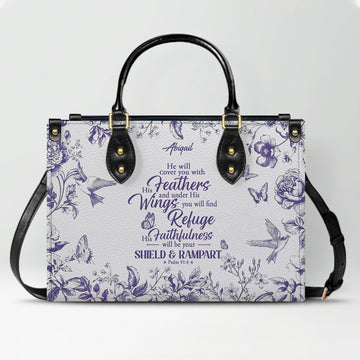 Personalized Christian Leather Handbag with Psalm 91 Bible Verse – Custom Faith Bag by