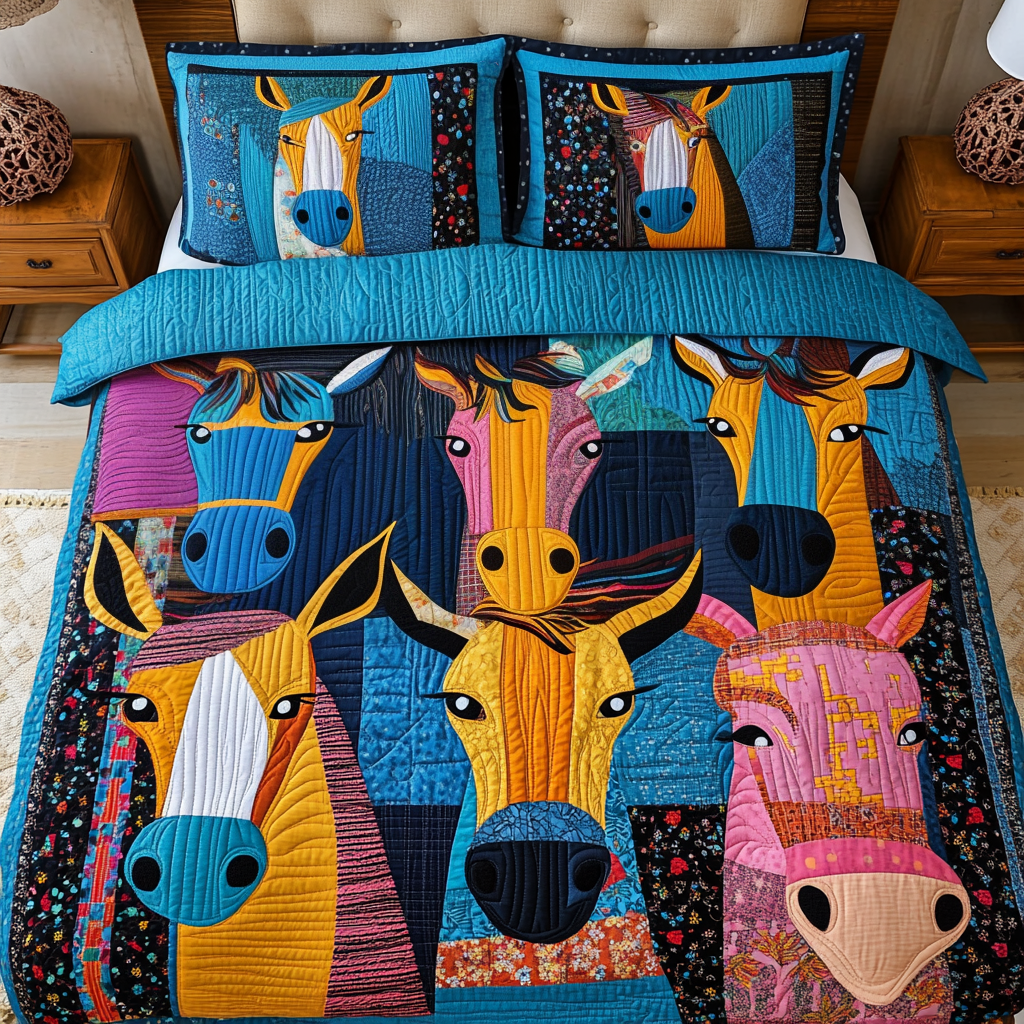 Rainbow Ponies 3-Piece Quilted Bedding Set NCU0VH2387