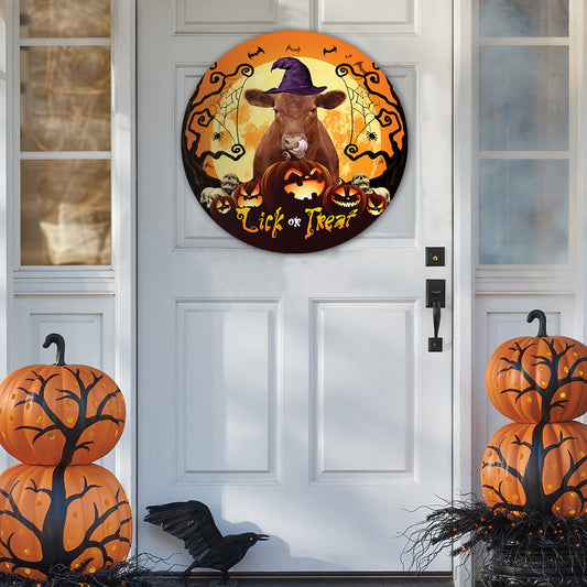 uni Halloween Red Angus Cattle All Printed 3D Round Wooden Sign