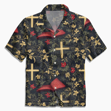 UniJames Retro Bible Flower Cross Christian Hawaiian Shirt