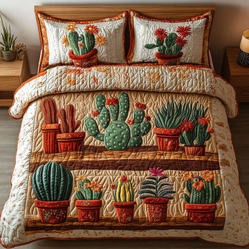 Rustic Cactus Shelves 3-Piece Quilted Bedding Set NCU0NT3001