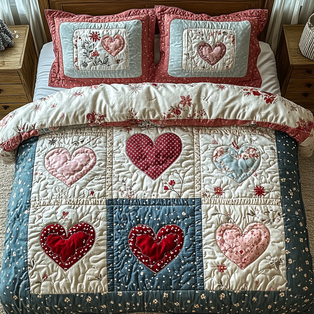 Heart 3-Piece Quilted Bedding Set NCU0VT97