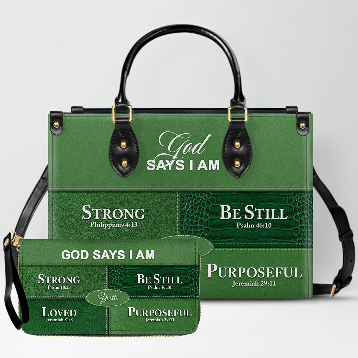 Personalized “God Says I Am” Leather Handbag for Christian Women – Custom Name & Color | 0111825