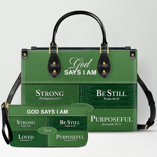 Personalized “God Says I Am” Leather Handbag for Christian Women – Custom Name & Color | 0111825