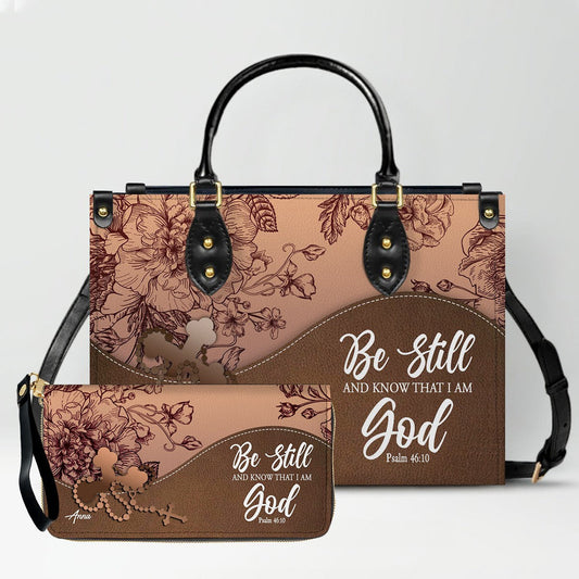 SET – Personalized Leather Handbag & Clutch | Christian Gift by