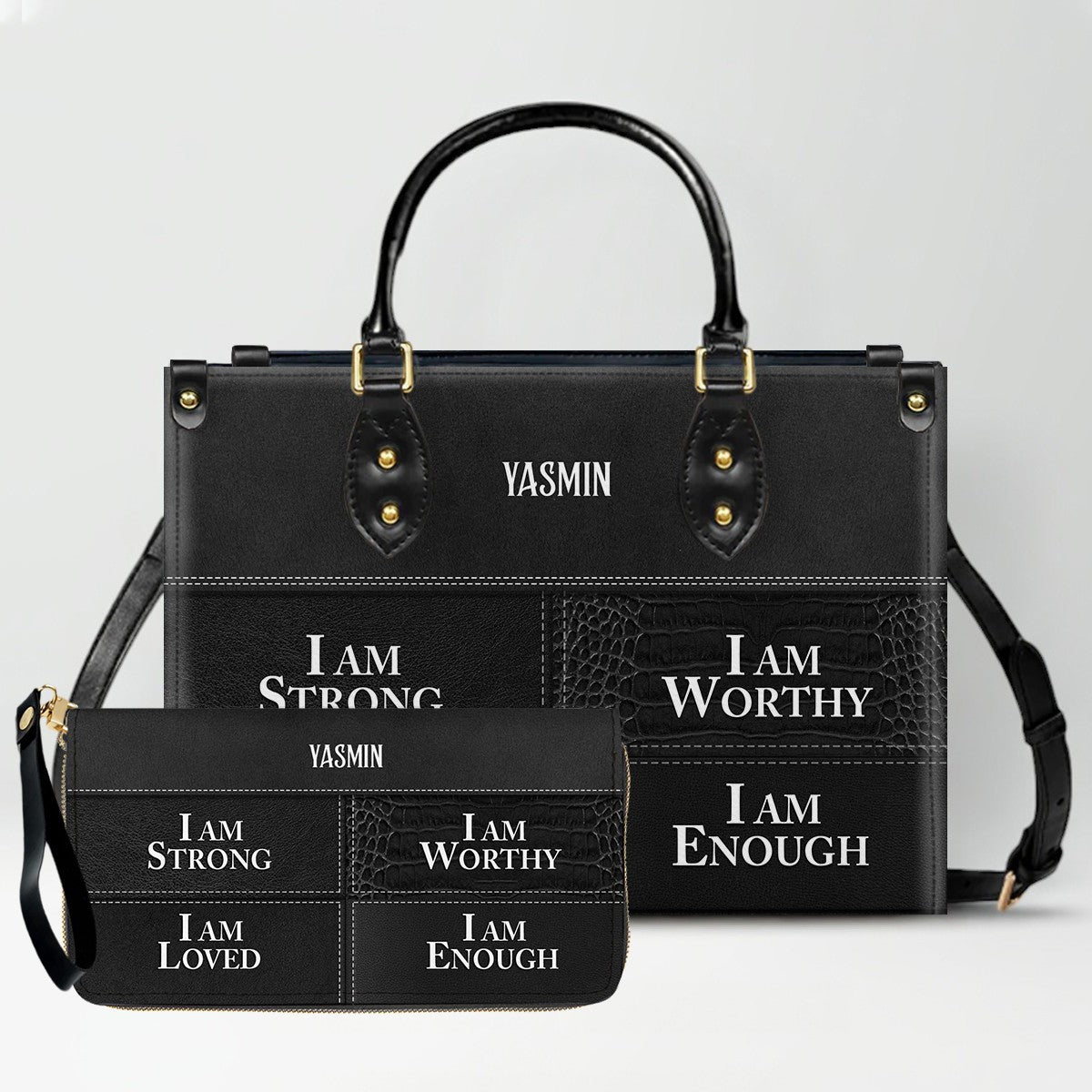 Personalized Leather Handbag & Long Wallet Set