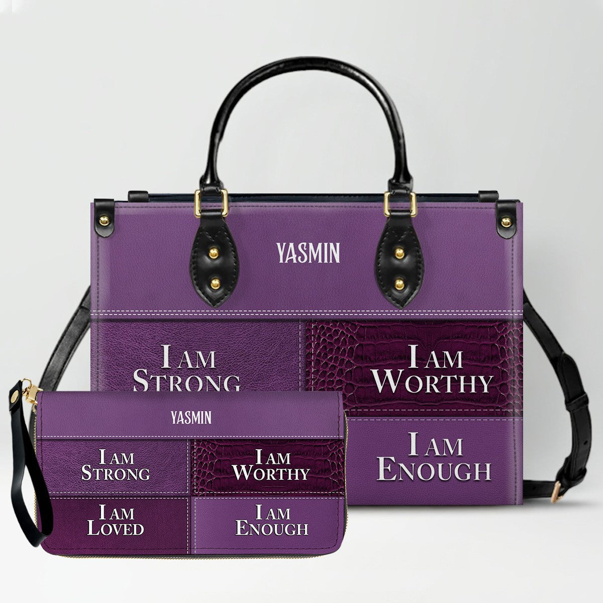 Personalized Leather Handbag & Long Wallet Set