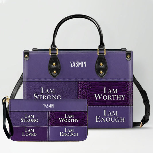 Personalized Leather Handbag & Long Wallet Set