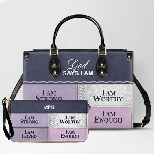 Personalized Leather Handbag & Long Wallet Set