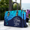 Sapphire Blue Personalized Leather Handbag – Christian Handbag with Bible Verses | Elegant Faith-Inspired Tote