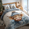 Snowy Snug Highland Cow 3-Piece Quilted Bedding Set NCU0TH3909