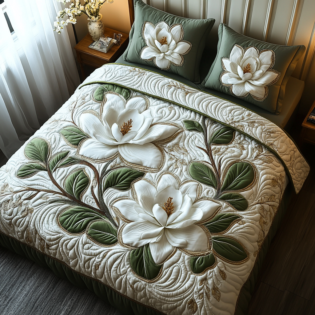 Magnolia 3-Piece Quilted Bedding Set NCU0VT130