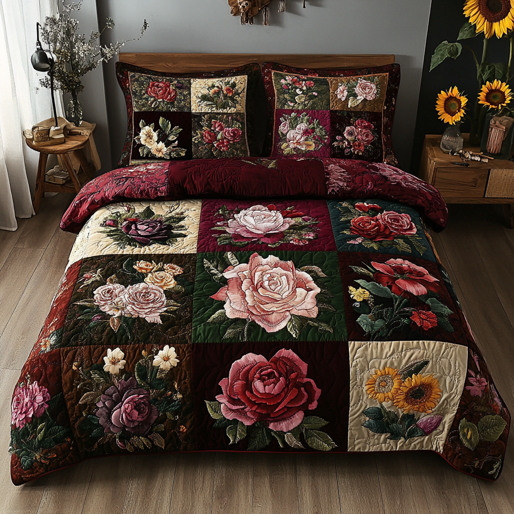 Petal Perfect 3-Piece Quilted Bedding Set NCU0VT127