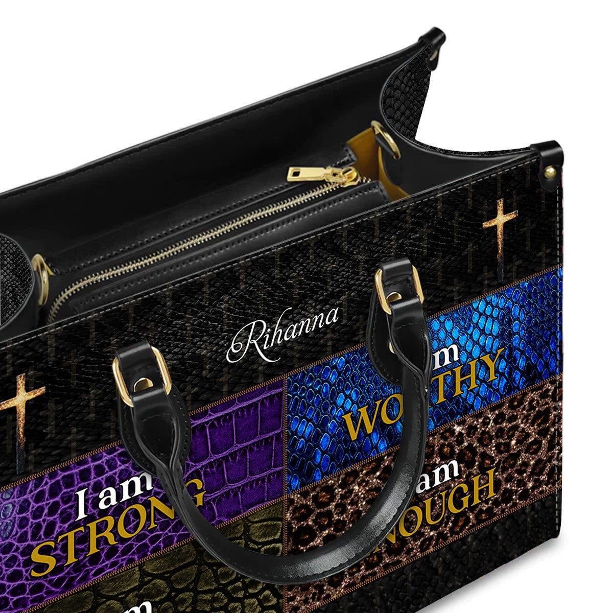 Personalized Leather Handbag - I Am Strong , I Am Loved , I Am Worthy , I Am Enough - CABLTHB02250424.
