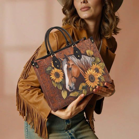 Uni Personalized Horse Sunflower Leather Handbag For Woman