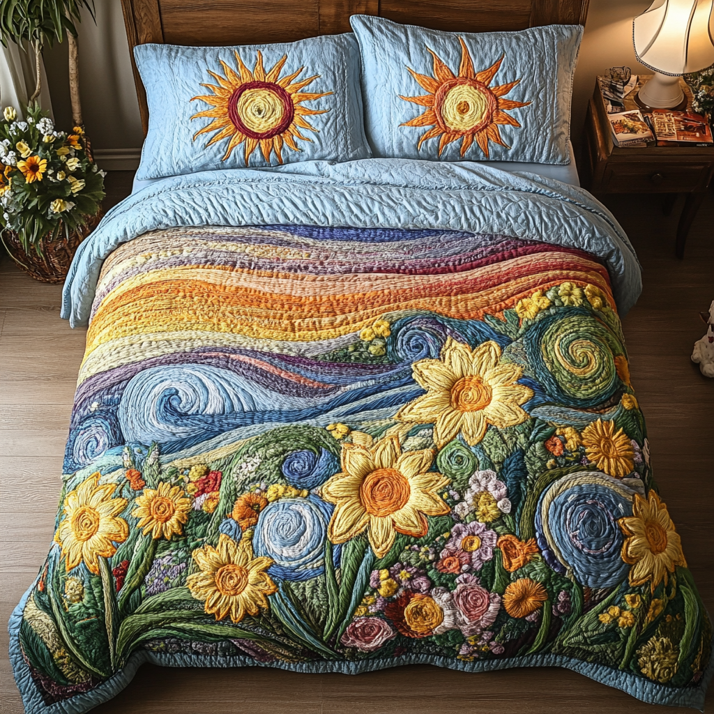 Flower 3-Piece Quilted Bedding Set NCU0VT169