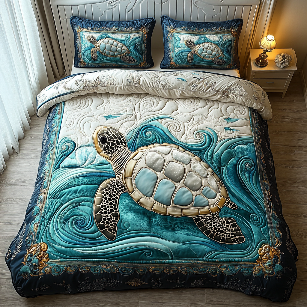 Turtle 3-Piece Quilted Bedding Set NCU0VT115