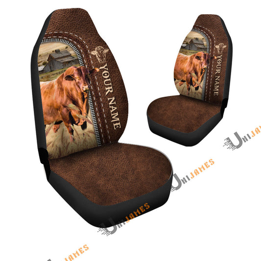 Uni Personalized Name Santa Gertruduis Leather Pattern Car Seat Covers Universal Fit (2Pcs)