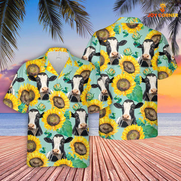 Unique Holstein Sunflowers Floral Farm 3D Hawaiian Shirt