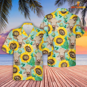 Unique Charolais Sunflowers Floral Farm 3D Hawaiian Shirt