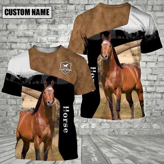 Uni Horse Black Brown Customized Name 3D T-Shirt