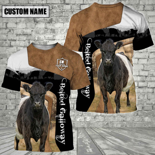 Uni Belted Galloway Black Brown Customized Name 3D T-Shirt