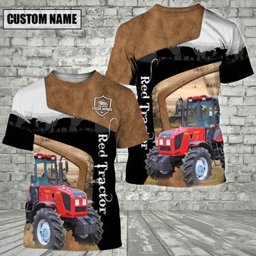 Uni Red Tractor Black Brown Customized Name 3D T-Shirt