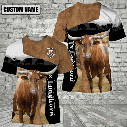 Uni Texas Longhorn Black Brown Customized Name 3D T-Shirt